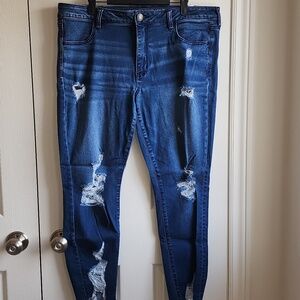 American Eagle Outfitters Ripped Dark Blue Skinny Jeans Sz 18